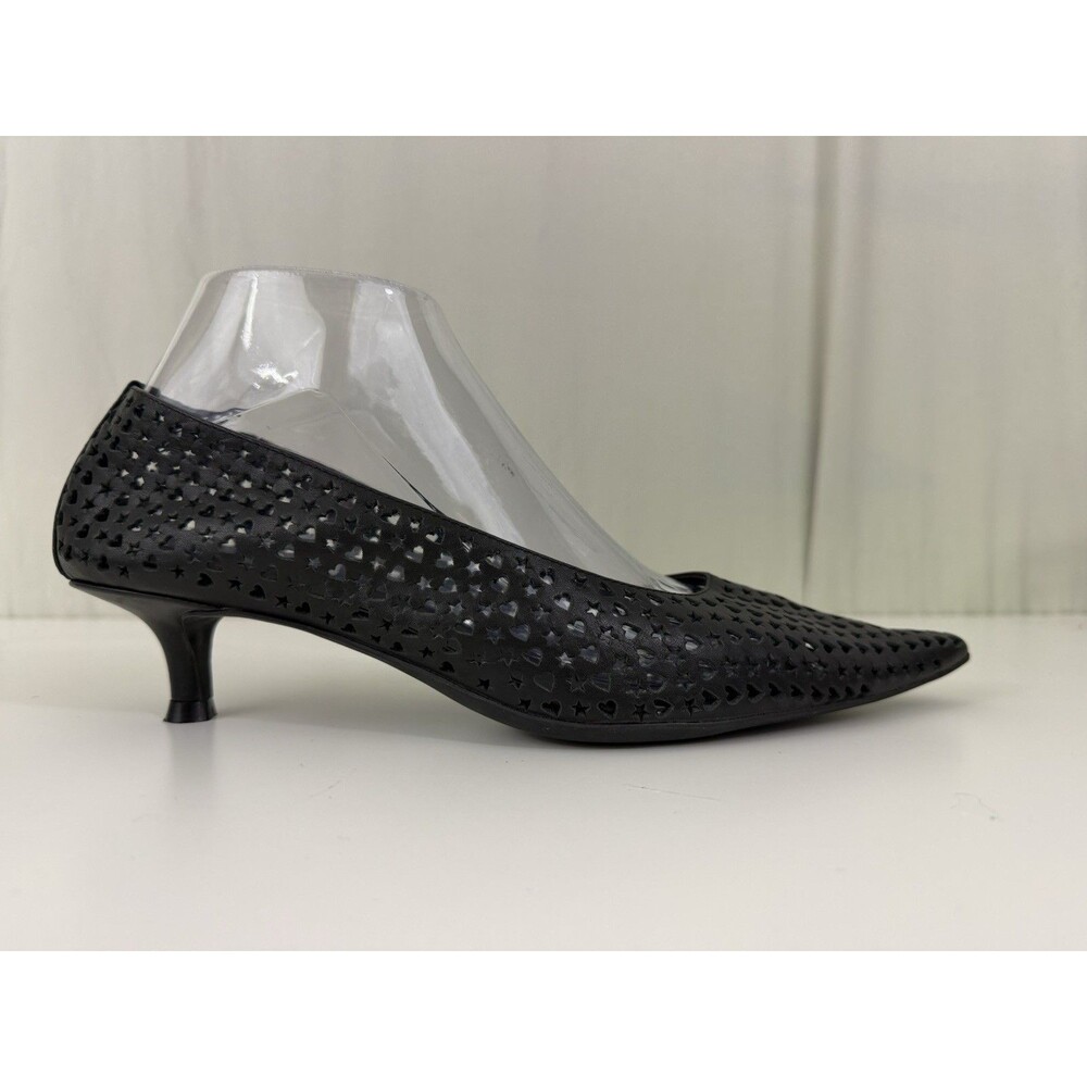 JEFFREY CAMPBELL Alter-Ego Kitten Heel Pump Black Laser-Cut Heart Star Sz 8 - Picture 11 of 13